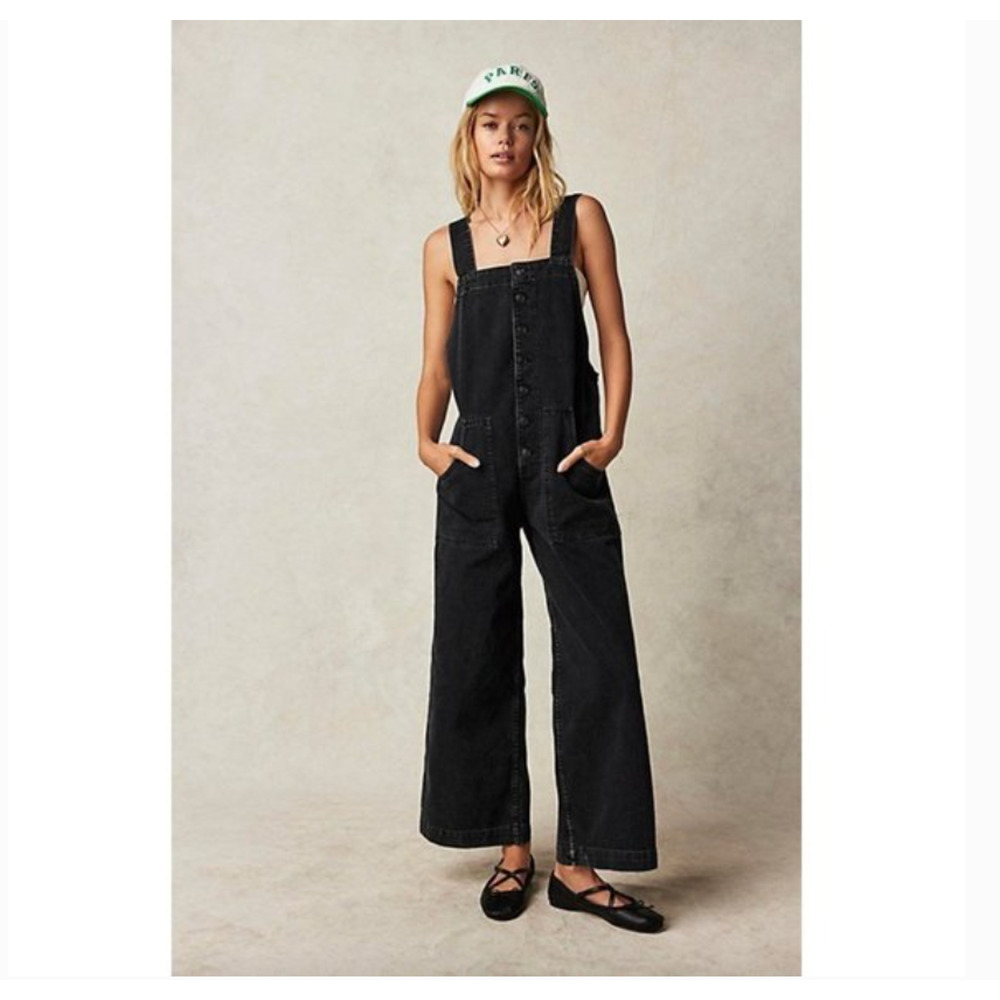 Free People Black Denim Jumpsuit